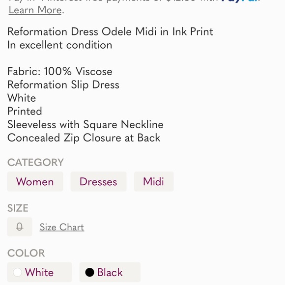 Reformation Odele Dress in Ink Blot size 0 like new!! - Picture 9 of 12